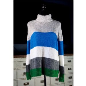 Vince Camuto Fuzzy Striped Turtleneck Sweater NWOT